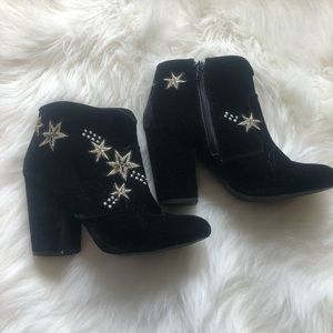 Black Velvet Embellished Heeled Boots